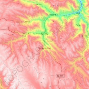 Carte topographique Tarma, altitude, relief