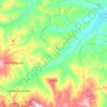 Carte topographique Gissi, altitude, relief