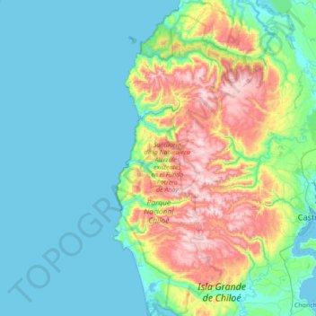 Carte topographique Isla Grande de Chiloé, altitude, relief
