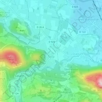 Carte topographique Sarp, altitude, relief