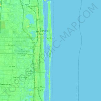 Carte topographique Palm Beach, altitude, relief