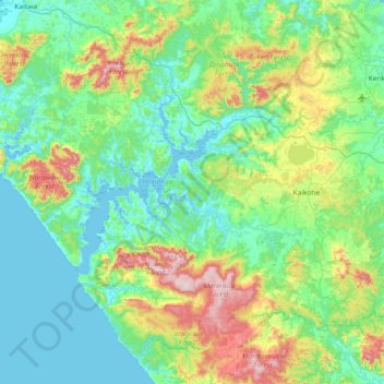 Carte topographique Kaikohe-Hokianga Community, altitude, relief
