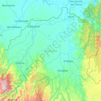 Carte topographique Bajo Cauca, altitude, relief