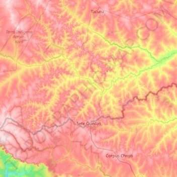 Carte topographique Sete Quedas, altitude, relief