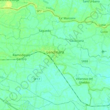 Carte topographique Lendinara, altitude, relief