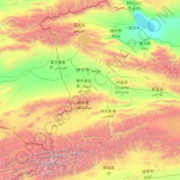 Carte topographique Ili Kazakh Autonomous Prefecture, altitude, relief