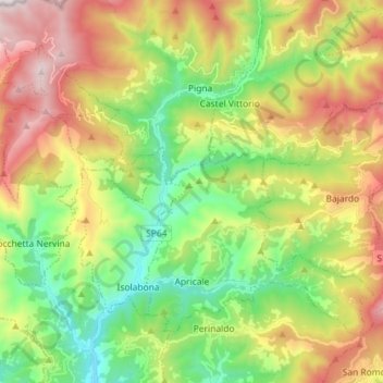 Carte topographique Apricale, altitude, relief