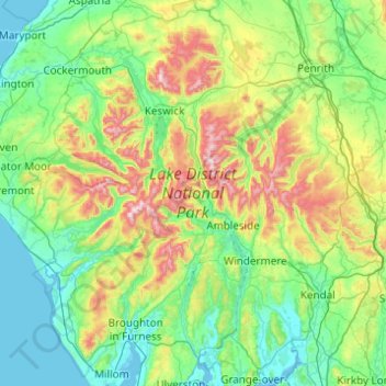 Carte topographique Parc national du Lake District, altitude, relief