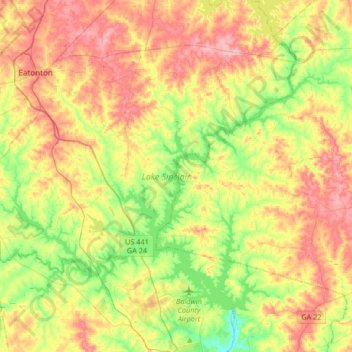 Carte topographique Lake Sinclair, altitude, relief
