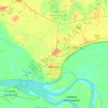 Carte topographique Megion, altitude, relief