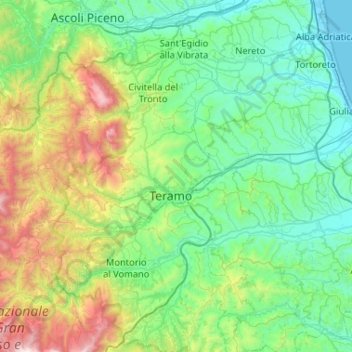 Carte topographique Tordino, altitude, relief