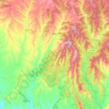 Carte topographique Orés, altitude, relief