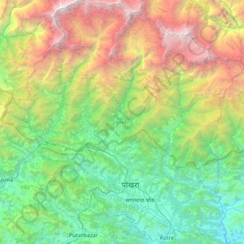 Carte topographique कास्की, altitude, relief