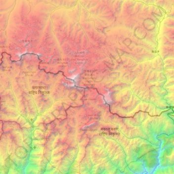 Carte topographique Mahalangur Himal, altitude, relief