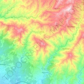 Carte topographique Arenas, altitude, relief