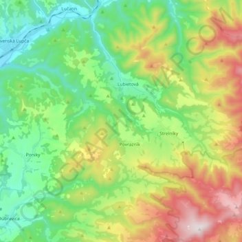 Carte topographique Ľubietová, altitude, relief