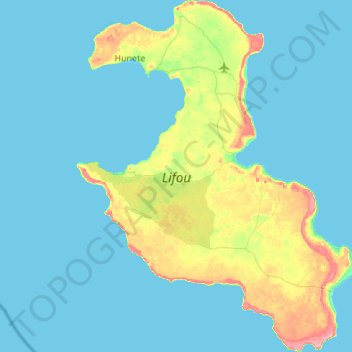 Carte topographique Lifou, altitude, relief