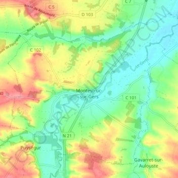 Carte topographique Montestruc-sur-Gers, altitude, relief