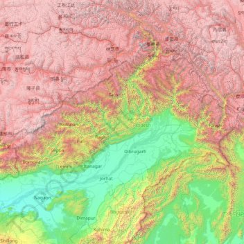 Carte topographique Arunachal Pradesh, altitude, relief