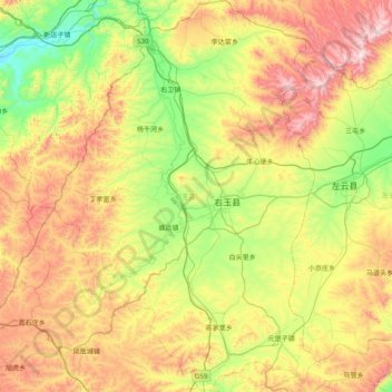 Carte topographique Youyu County, altitude, relief