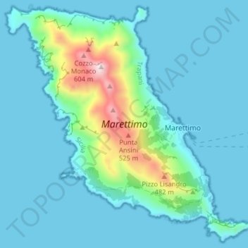 Carte topographique Marettimo, altitude, relief