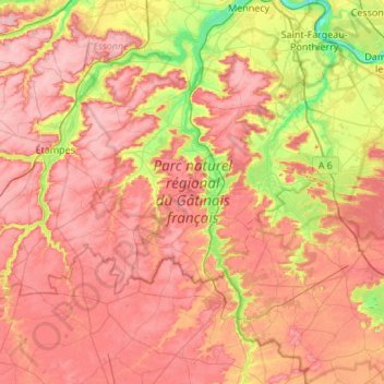 Carte topographique Parc naturel régional du Gâtinais français, altitude, relief