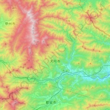 Carte topographique Ōtsuki, altitude, relief