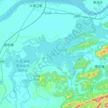 Carte topographique 升金湖, altitude, relief