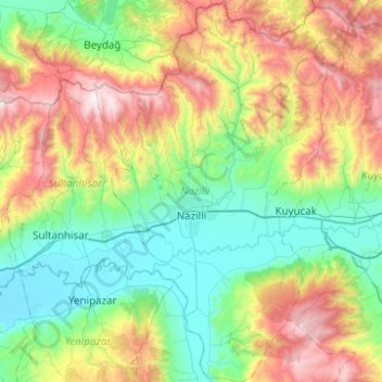 Carte topographique Nazilli, altitude, relief