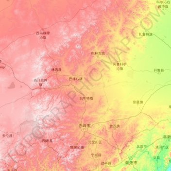 Carte topographique 赤峰市, altitude, relief