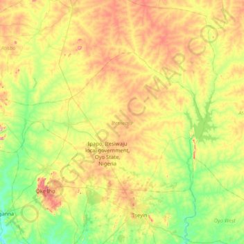 Carte topographique Itesiwaju, altitude, relief