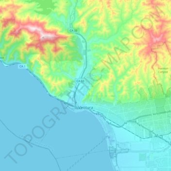 Carte topographique Ventura, altitude, relief