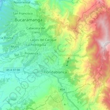 Carte topographique Floridablanca, altitude, relief