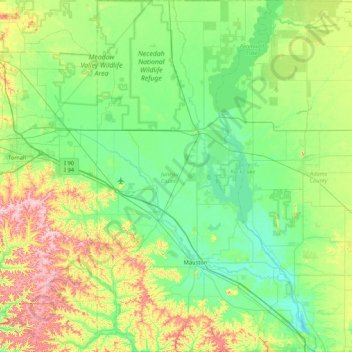 Carte topographique Juneau County, altitude, relief