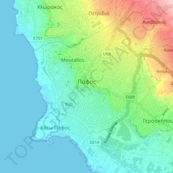 Carte topographique Paphos, altitude, relief