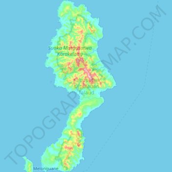 Carte topographique Karakelong Island, altitude, relief