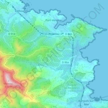 Carte topographique Port-Vendres, altitude, relief