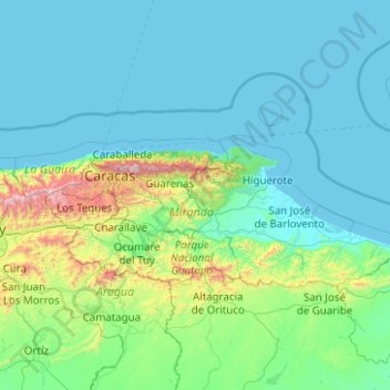 Carte topographique Región Capital, altitude, relief