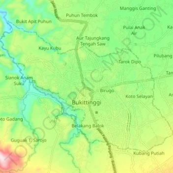 Carte topographique Bukittinggi, altitude, relief