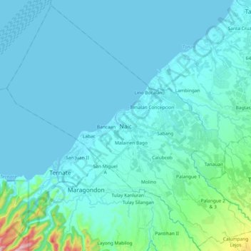 Carte topographique Naic, altitude, relief