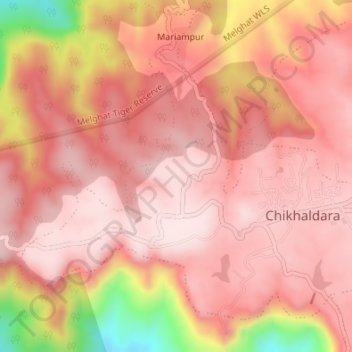Carte topographique Chikhaldara, altitude, relief