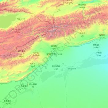 Carte topographique Aksu Prefecture, altitude, relief