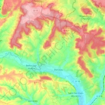 Carte topographique Rémalard en Perche, altitude, relief