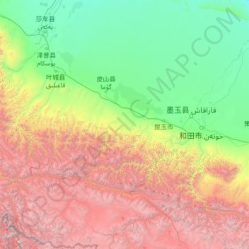 Carte topographique 皮山县, altitude, relief
