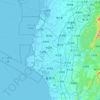 Carte topographique Tainan, altitude, relief