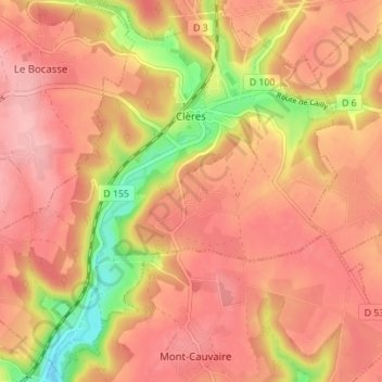 Carte topographique Clères, altitude, relief
