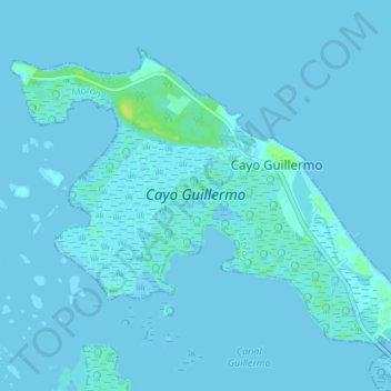 Carte topographique Cayo Guillermo, altitude, relief