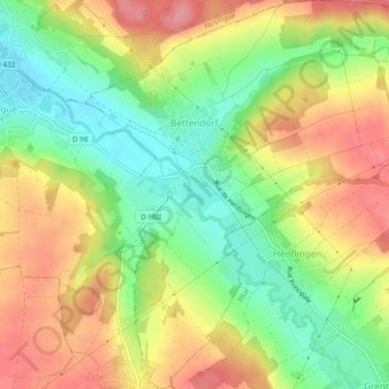 Carte topographique Bettendorf, altitude, relief