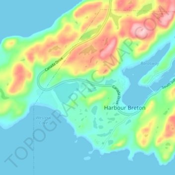 Carte topographique Harbour Breton, altitude, relief