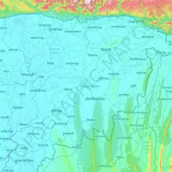 Carte topographique Sylhet Division, altitude, relief